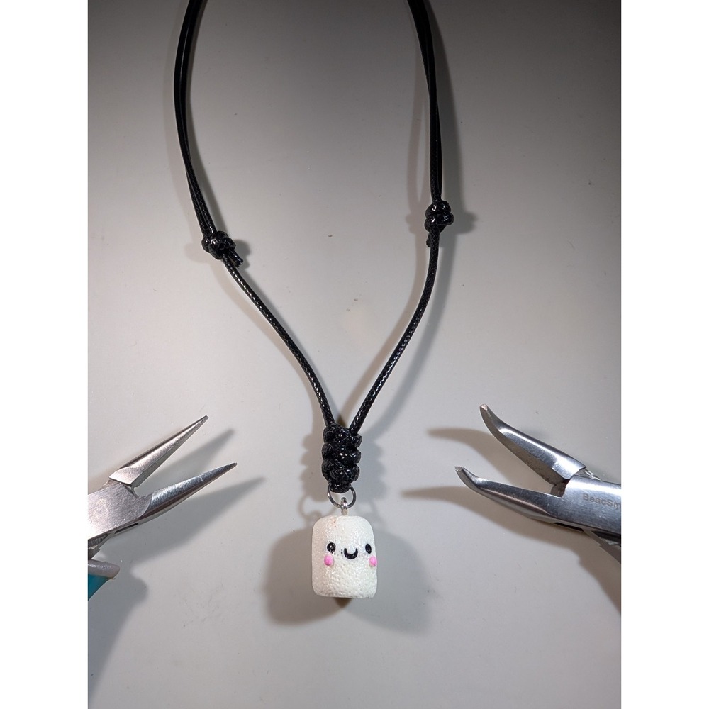 Handmade Kawaii Marshmallow Resin Pendant Necklace Black Adjustable Cord 14-27in